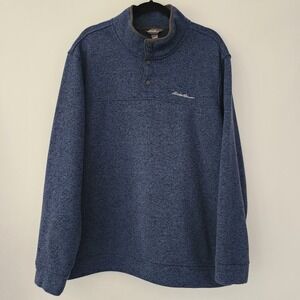 Eddie Bauer Mens Radiator Fleece Snap Mock Pullover Blue Heather XXL Sweater‎